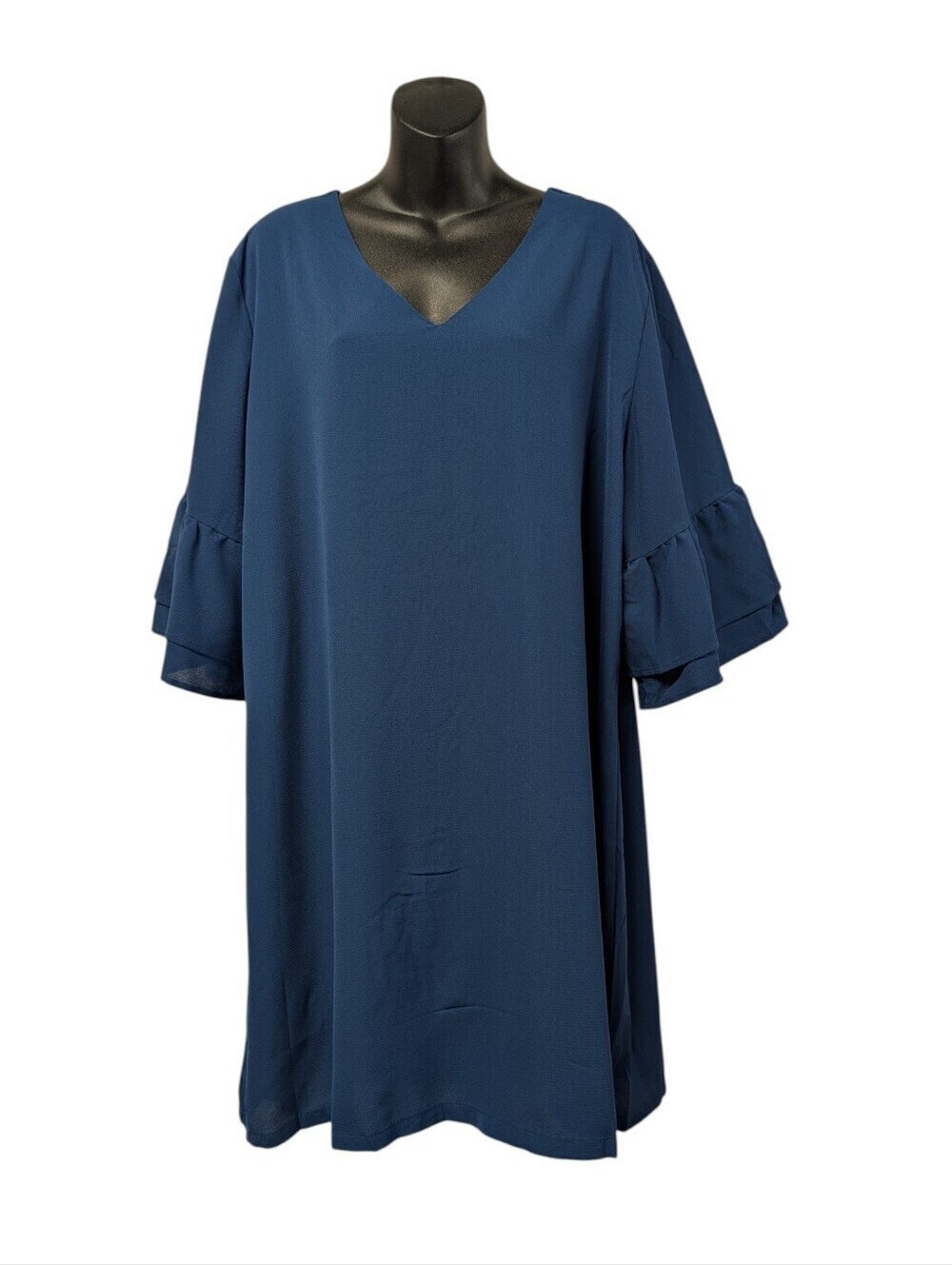 BelongSci Plus 3XL Blue Ruffle Layeref Half Sleeve Midi Dress Boho V-neck NWT